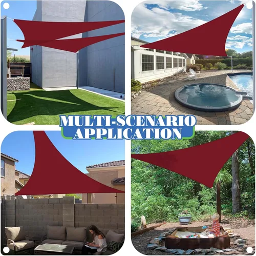Miniatura 6 de ECOOPTS Toldo impermeable triangular, 12 x 12 x 12 pies, bloqueo UV, para patio al aire libre, pérgola, jardín (rojo)