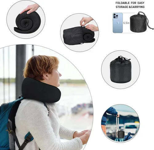 Miniatura 4 de Almohadas de viaje para el cuello para aviones, almohada cómoda de espuma viscoelástica, diseño ergonómico compacto, esenciales para dormir
