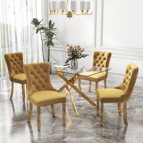 Miniatura 70 de Juego de comedor de 3 piezas con superficie de vidrio transparente, juego de comedor cuadrado minimalista moderno de 36'', juego de mesa de cocina