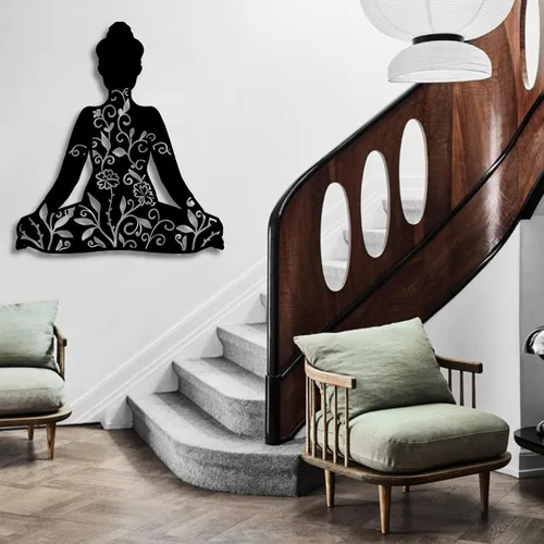 Miniatura 3 de Decoración de pared de metal, decoración de pared de yoga, arte de pared de metal, murales de pared de yoga, arte de pared espiritual, calcomanía