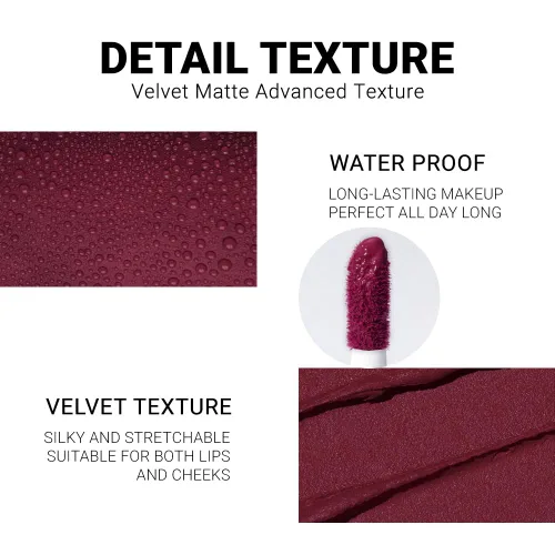 Miniatura 4 de evpct 1 pieza conjunto de lápiz labial líquido mate de terciopelo sedoso rojo vino ciruela y brillo labial para mujeres de larga duración 24 horas
