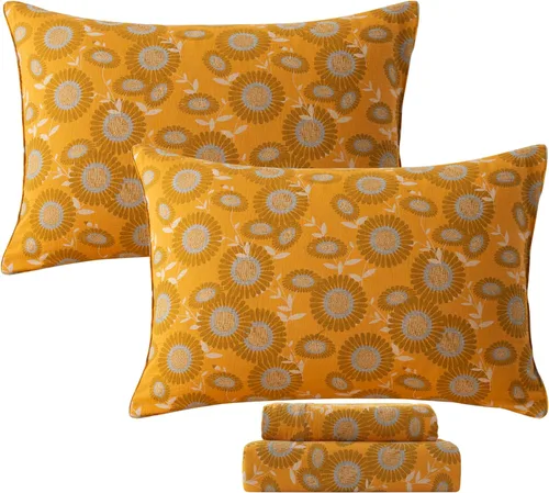 Miniatura 90 de FADFAY Juego de sábanas tamaño King, 100% algodón, elegante ropa de cama de granja con hojas verdes menta y flores blancas, sábana suave