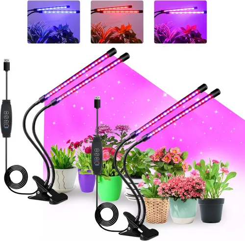 Miniatura 12 de SDOVUERC Luces de cultivo para plantas de interior, lámparas LED de espectro completo de 4 cabezales con clips y cables de 10 pies para cultivo