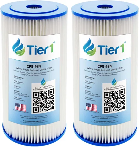 Miniatura 19 de Tier1 Filtro de agua de 5 micras de 10 x 4.5 pulgadas Cartucho de filtro de sedimentos de poliéster plisado para toda la casa Reemplazo