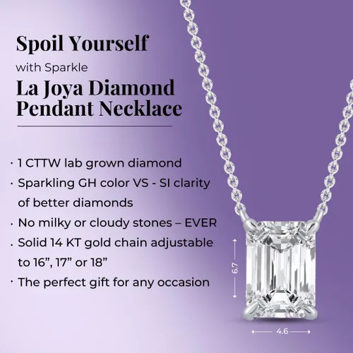 Miniatura 24 de La Joya Collares de diamantes de 1 quilate para mujer Collar de diamante solitario cultivado en laboratorio GH VS/SI Cadena de oro macizo