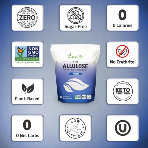 Miniatura 6 de DureLife Edulcorante de alulosa, 5 lb 100% Puro Sustituto de Azúcar en Polvo Sin Eritritol, Proyecto Verificado Sin OGM, Certificado Keto, OU