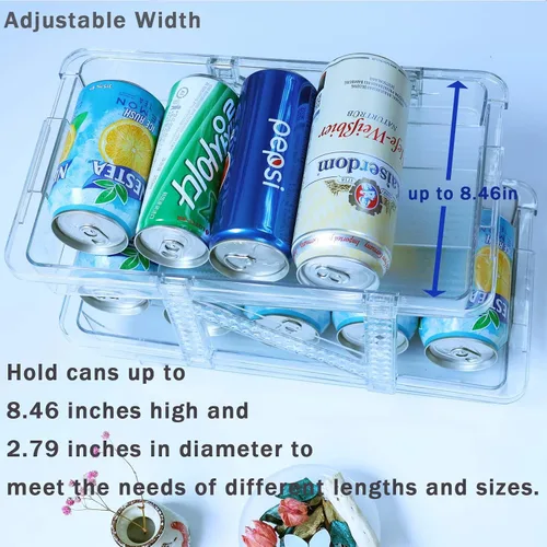 Miniatura 2 de Paquete de 2 dispensadores de latas de soda para refrigerador, organizador de latas de soda de ancho ajustable, organizador apilable de bebidas