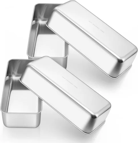 Miniatura 18 de E-far Molde para hornear pan, moldes de acero inoxidable de 9 x 5 pulgadas, utensilios de metal para hornear pan, pastel de carne, torta, brownies