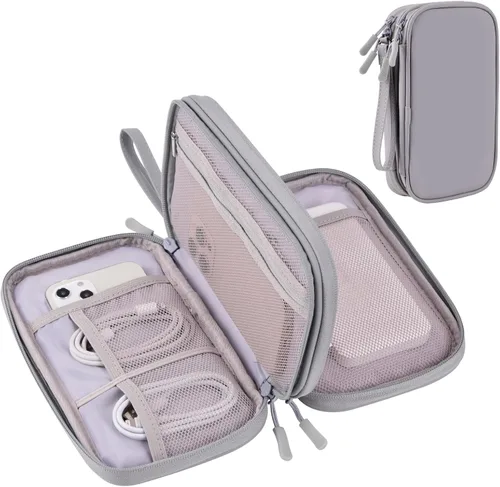 Organizador de viaje electrónico, bolsa de accesorios tecnológicos para cables/cargador y cables (gris, PU-M)