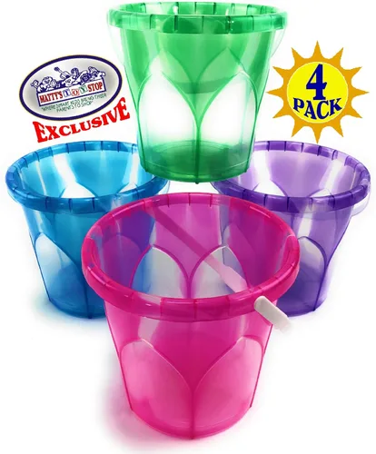 Miniatura 3 de Matty's Toy Stop Beach Gear - Juego de cubos de arena de plástico opaco de 6.5 pulgadas, color azul, rosa, verde y morado, paquete de 4