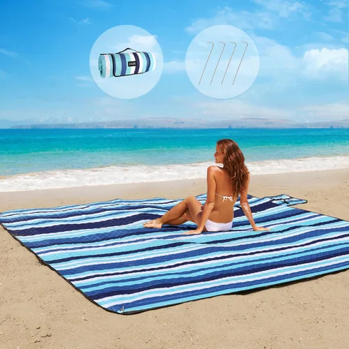 Miniatura 9 de ZAZE Manta de picnic para playa, 80 x 80 pulgadas, extra grande, gruesa, 3 capas, a prueba de arena, lavable a máquina, impermeable, plegable