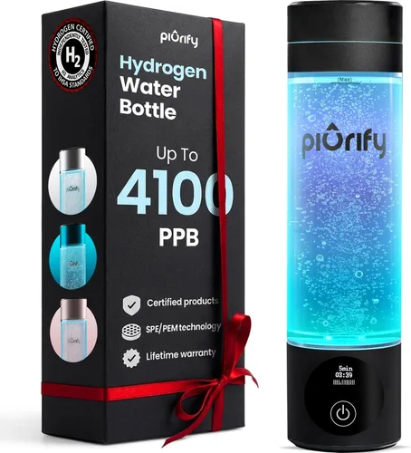 PIURIFY Generador de botella de agua de hidrógeno - Hasta 4100+ PPB - Tecnología SPE/PEM - Generador H2 certificado - Sistema portátil de