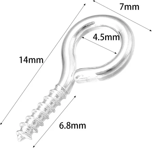 Miniatura 2 de 200 Pcs de tornillos de ojo de metal con ganchos 0.55 pulgadas/14 mm tornillos de ojo resistentes para hacer joyas DIY plateados con rosca