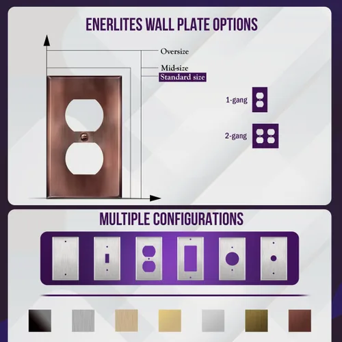 Miniatura 5 de ENERLITES Placa de pared de metal para receptáculo dúplex, tapa de salida de acero inoxidable, resistente a la corrosión, tamaño estándar de 1 Cobre