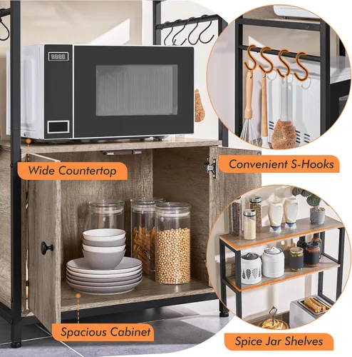 Miniatura 5 de Yaheetech - Estante de cocina para panaderos de 4 niveles con gabinete de almacenamiento y alacena, soporte para microondas y barra de café