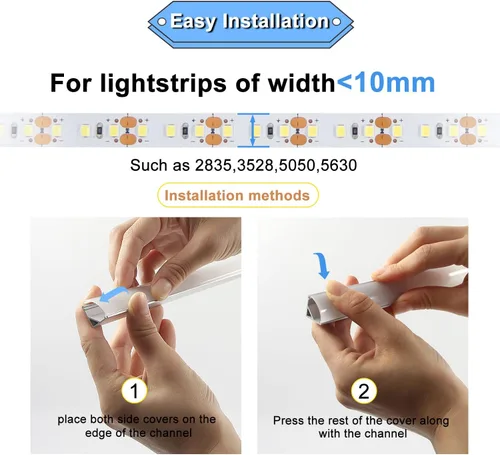 Miniatura 3 de VST Paquete de 10 canales LED de 3.3 pies, canal difusor LED en forma de V, sistema de canales de aluminio LED con cubierta lechosa, tapas finales