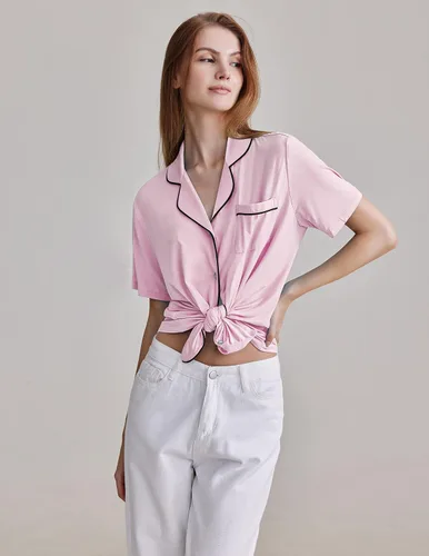 Miniatura 4 de Ekouaer - Conjunto de pijama clásica para mujer, pijama con shorts y parte superior con botones