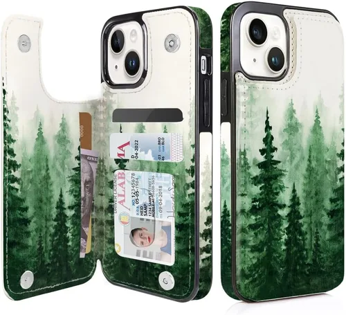 Miniatura 26 de uCOLOR Funda de piel con tapa para tarjetas compatible con iPhone 13 6.1, iPhone 14 6.1, mujeres y niñas con tarjetero y función atril