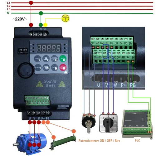 Miniatura 3 de 380V o 220V VFD Variable Frecuencia Drive Vector Control Convertidor Convertidor 0.75/1.5/2.2/3.7/4/5.5 KW Controlador de velocidad del motor 2.2KW