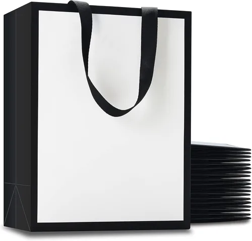Miniatura 20 de Bolsas de regalo blancas con asas, 10 bolsas pequeñas de papel blanco de 5.25 x 3.75 x 8 pulgadas con asas de cinta, bolsa de compras de papel kraft