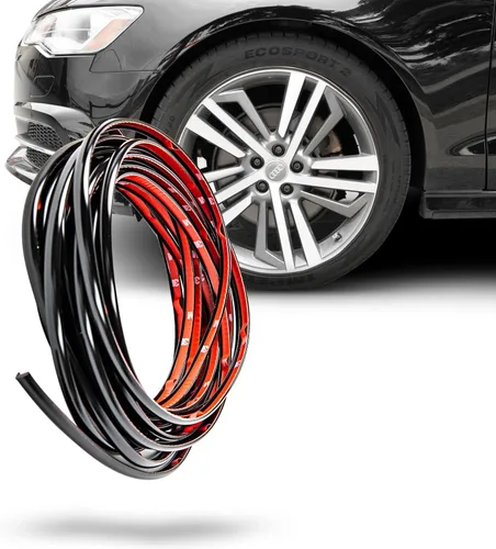 True Line Automotive Protector de llanta para ruedas de coche (negro brillante), protector de rueda en forma de L, cinta adhesiva 3M