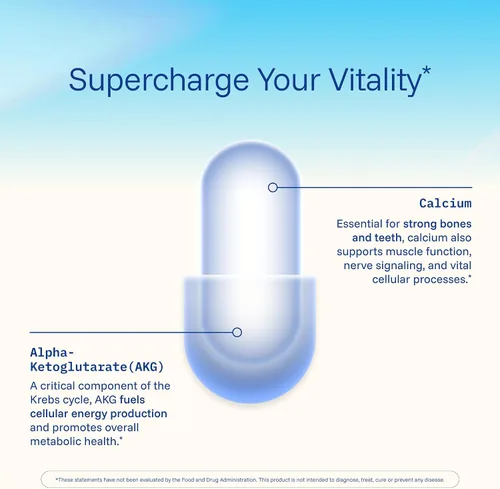 Miniatura 5 de ProHealth, Suplemento de Ca AKG (alfa cetoglutarato) (1,000 mg por porción de 2 cápsulas, 60 cápsulas). Apoya la función metabólica y los procesos