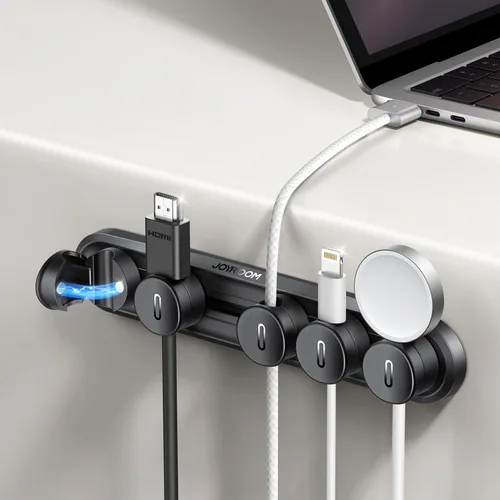 Organizador magnético 5 en 1 para cables JOYROOM [pista deslizante ajustable] para debajo del escritorio, organizador de cables adhesivos para
