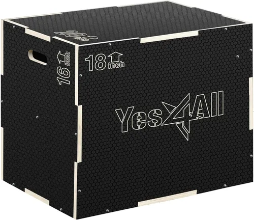 Miniatura 10 de Yes4All Caja Pliométrica de Madera Antideslizante 3 en 1, Caja de Paso para Entrenamiento, Caja de Salto Pliométrica para Saltar, Brincar