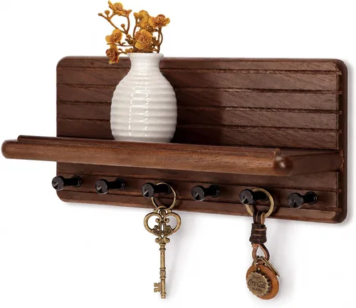 Miniatura 19 de Rebee Vision Soporte de pared de madera de acacia para decoración del hogar, mini llavero de 7 pulgadas para pared con 4 ganchos resistentes