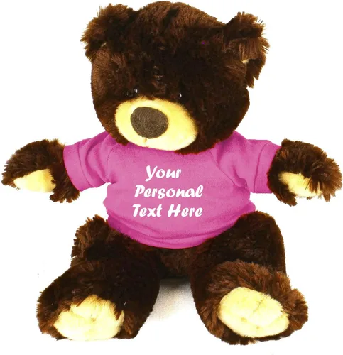Miniatura 17 de Plushland Oso de peluche Noah de chocolate de 12 pulgadas, regalo personalizado, texto personalizado en la camisa, gran regalo para el día