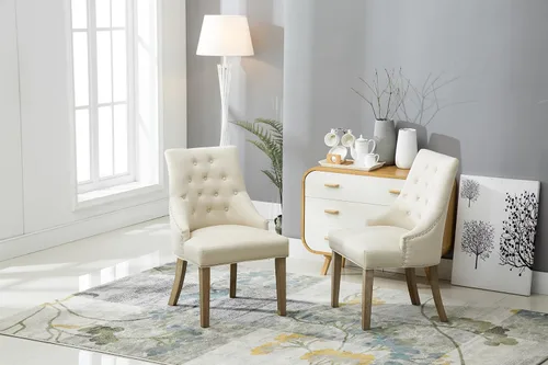 Miniatura 3 de Juego de sillas Roundhill Furniture, 2 sillas de madera maciza, sillón orejero con cabezas de clavos