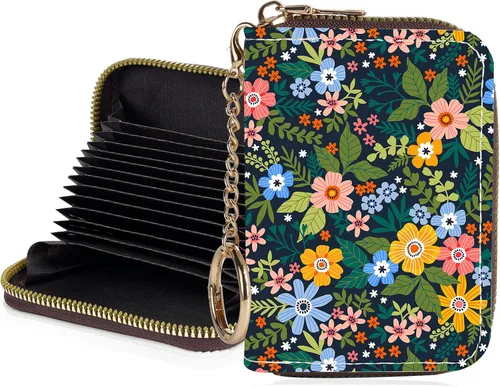 Miniatura 33 de Tarjetero de crédito para mujer, pequeña cartera RFID con cierre de llavero, bonita cartera de piel sintética, carteras para tarjetas de crédito