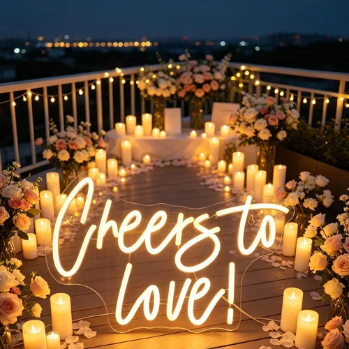 Miniatura 2 de QiaoFei Letrero LED de neón con texto en inglés «Cheers To Love» alimentado por USB con regulador de intensidad, luces de neón para habitación