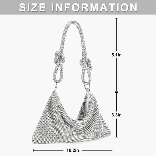 Miniatura 6 de Monederos con diamantes de imitación para mujer, elegante bolso de noche brillante, bolso de mano plateado brillante para fiesta