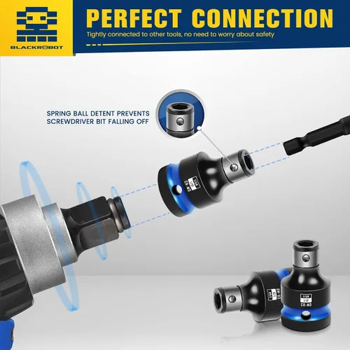 Miniatura 4 de BLACKROBOT 2 PCS Portabrocas de Impacto Adaptador de Transmisión Cuadrada de 1/2 Pulgada a Casquillo Hexagonal de 1/4 Pulgada para Llave de Impacto