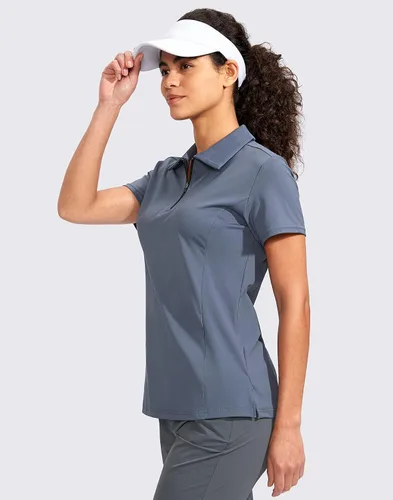 Miniatura 4 de Viodia Camisa de golf para mujer, manga corta, con cremallera, de secado rápido, elástica, con cuello de tenis, ropa de golf