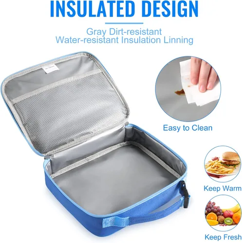 Miniatura 6 de Genteen Paquete de 2 bolsas de almuerzo suaves aisladas con doble cremallera, resistente, congelable y reutilizable para niños, hombres