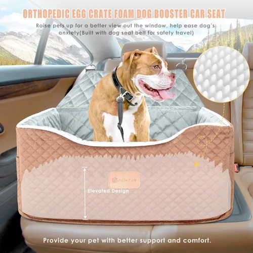 Miniatura 2 de AlfaTok Asiento de automóvil para perro, refuerzo de espuma viscoelástica para perros medianos de hasta 45 libras, cama de viaje elevada desmontable