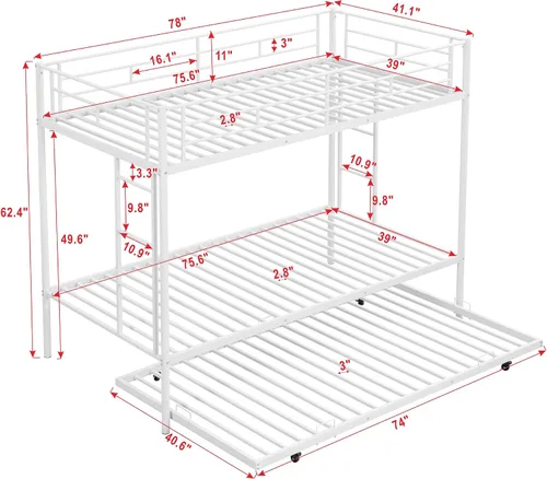 Miniatura 2 de Merax Litera individual sobre cama individual con nido, marco de litera de metal con riel de protección resistente y 2 escaleras para dormitorio