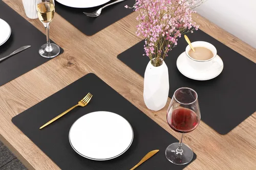 Miniatura 6 de Manteles individuales lavables de cuero, impermeables, resistentes al calor, fáciles de limpiar, para mesa de comedor, mesa de cocina (2, negro)