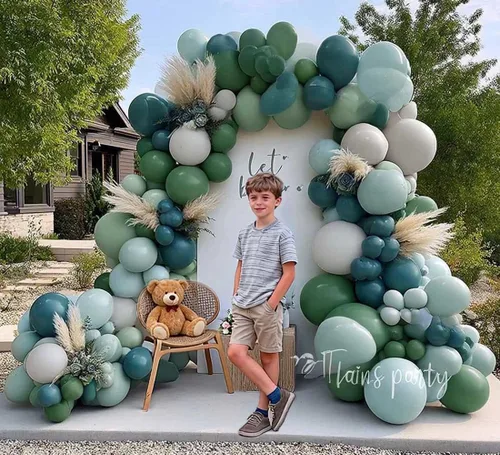 Miniatura 2 de Kit de arco de globos de color azul polvoriento, guirnalda de globos de látex de doble relleno, verde salvia, blanco mate, globos de látex para baby