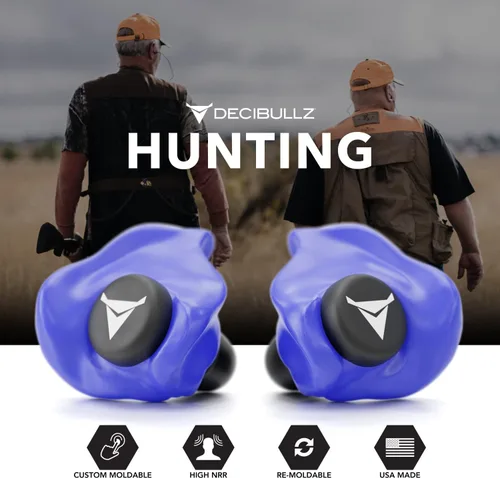 Miniatura 6 de Decibullz - Tapones para oídos moldeables a medida, 31 dB NRR más alto, protección auditiva cómoda para disparar, viajar, trabajar y conciertos Azul