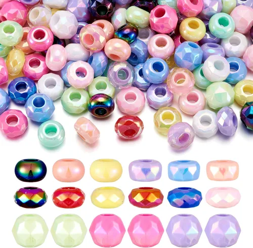 Miniatura 8 de Cheriswelry 90 cuentas europeas de cristal en forma de dona, cuentas transparentes con agujeros grandes, abalorios de cristal de 25/64 pulgadas 9
