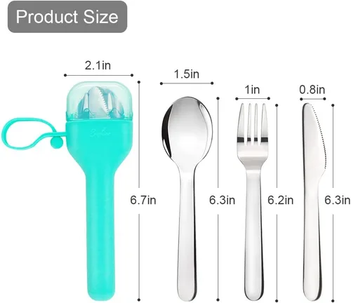 Miniatura 2 de SOPHICO Juego de Utensilios de Viaje para Acampar y Caja de Almuerzo para Niños, Tenedor y Cuchara de Acero Inoxidable, Cuchillo Cubiertos Vajilla