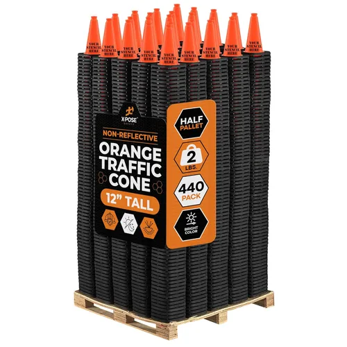 Miniatura 57 de Xpose Safety Cono de tráfico verde lima de 28 pulgadas, paquete de 4, cono de seguridad de PVC de alta calidad para estacionamiento, precaución