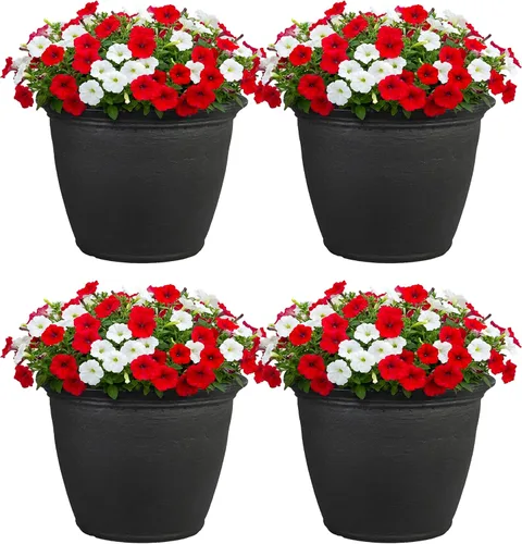 Miniatura 12 de Sunnydaze Anjelica - Maceta grande de plástico para plantas, maceta grande de plástico de doble pared para exteriores con agujeros de drenaje Óxido