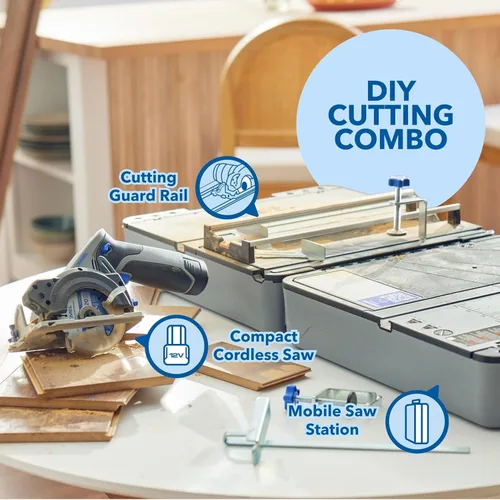 Miniatura 2 de Estación de sierra portátil Dremel Blueprint con sierra circular compacta de 12V sin escobillas y estuche de corte multiuso (CS12V-S1C)