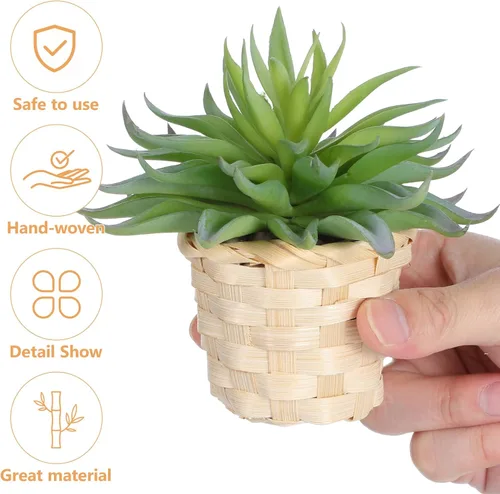 Miniatura 9 de Happyyami Paquete de 5 cestas tejidas de bambú pequeños recipientes de almacenamiento redondos para frutas, postres de picnic y organización