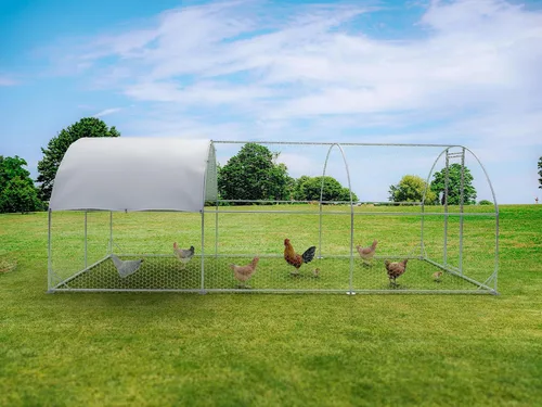 Miniatura 10 de Gallinero de metal grande, refugio para gallineros al aire libre con cubierta resistente al agua y anti-UV, techo de cúpula para aves de corral