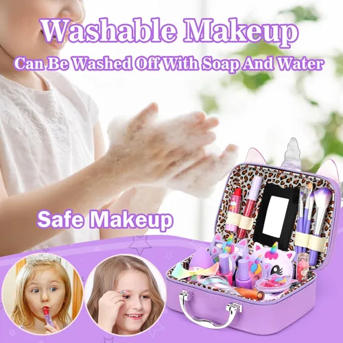 Miniatura 4 de Heaning - Juguetes de maquillaje para niñas, seguros, no tóxicos, lavables Unicorn Theme, Great Starter Make up Kit for Toddlers, Princess Morado